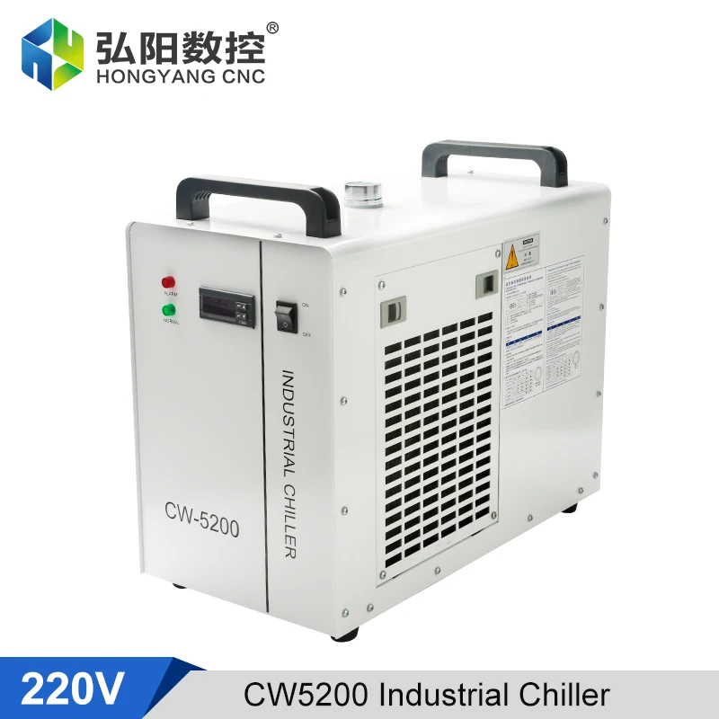 Фото Промышленный чиллер CW-5200 мощностью 5200 Вт для охлаждения шпинделя станков с ЧПУ, используемый для лазерной гравировки и резки CO2. №1
