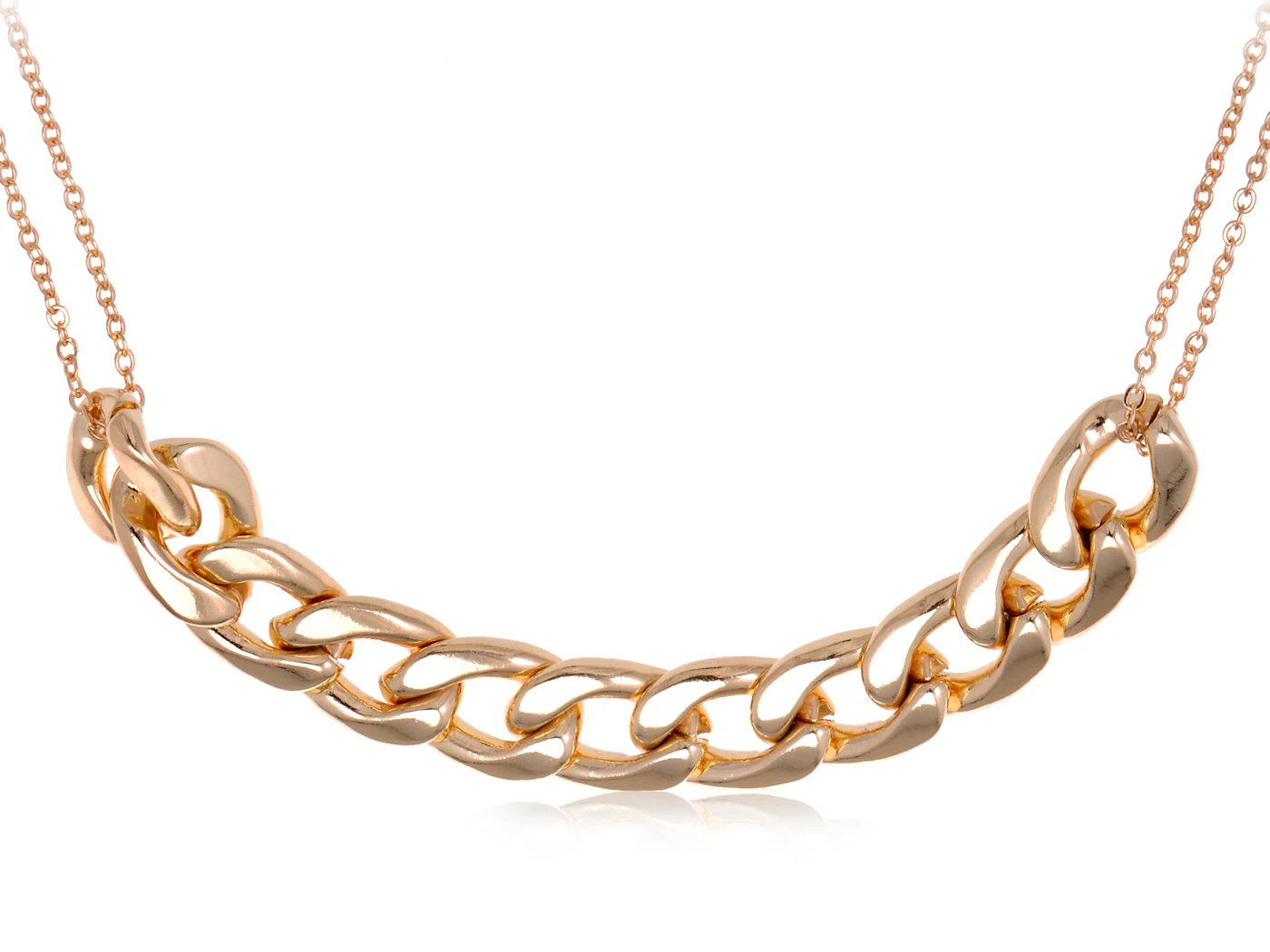 

Golden Toned Chain Link Style Necklace With Double Chains And Locking Closure