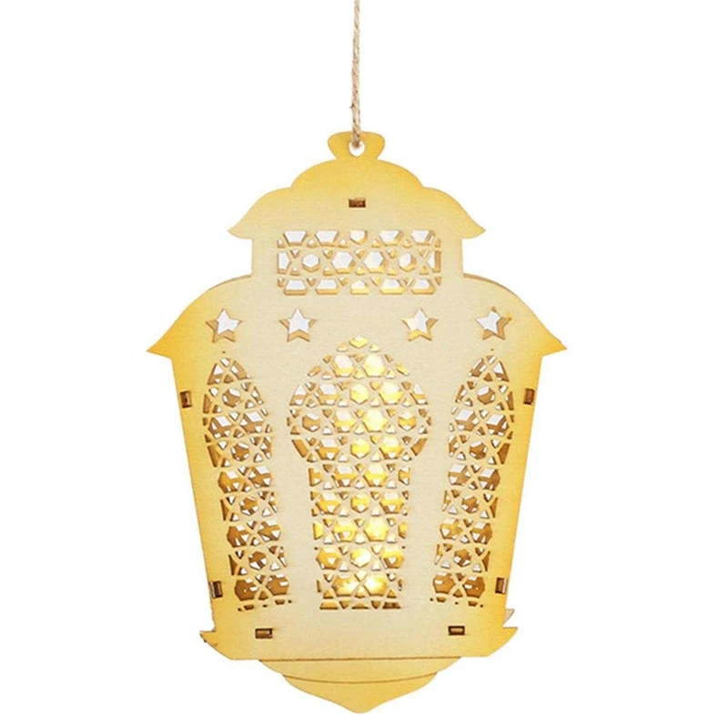 

HOT-Muslims Eid LED Night Lamp 3D Wooden Crafts Lamp Lantern With Tether For Festival Party Muslims Events Supplies (A)