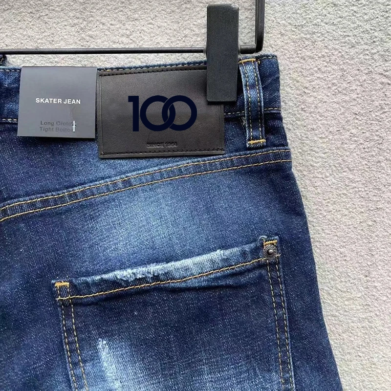 Новинка 100 весенне-летние рваные облегающие мужские синие хипстерские джинсовые