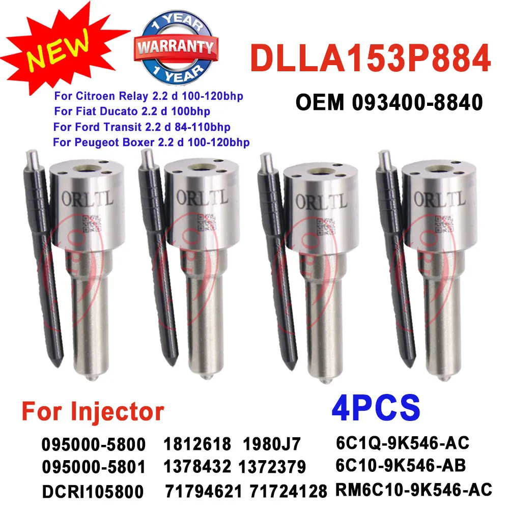

4 шт., форсунка дизельного инжектора DLLA153P884, 0934008840 топлива 095000-5800 Авто 1378432 6C109K546AB 6C1Q9K546AC для FORD