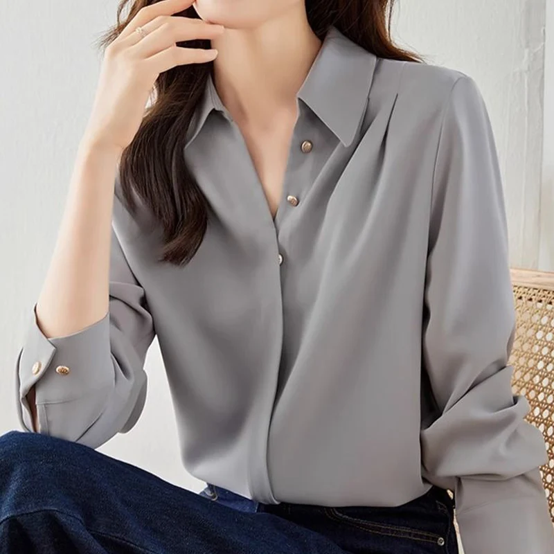 Осенний новый оригинальный дизайн модная повседневная свободная серая рубашка с