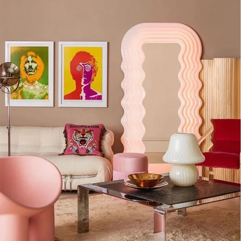 

Luxury Wavy Decorative Mirrors Light Full Length Standing Glass Body Decorative Mirrors Large Espejo Cuerpo Entero Home Decor