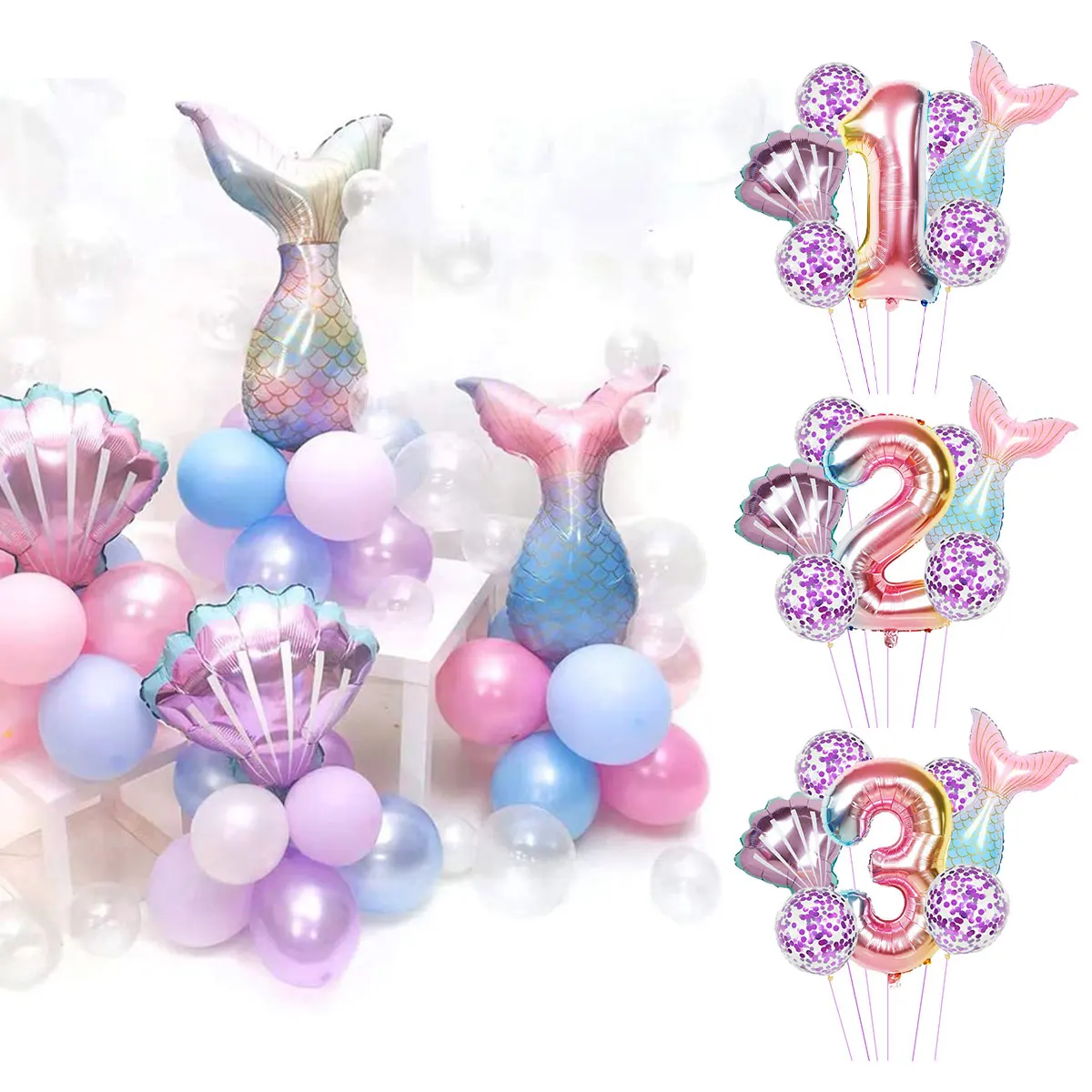 

Воздушные шары «русалка», украшение на день рождения с номером хвоста русалки, ракушками, конфетти, для 1-го, 2-го, 3-го дня рождения