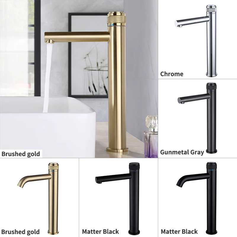 

Button Brass Bathroom Basin Faucets Hot Cold Water Mixer Taps Deck Mounted Chrome Black Single Handle Tall Washbasin Faucet