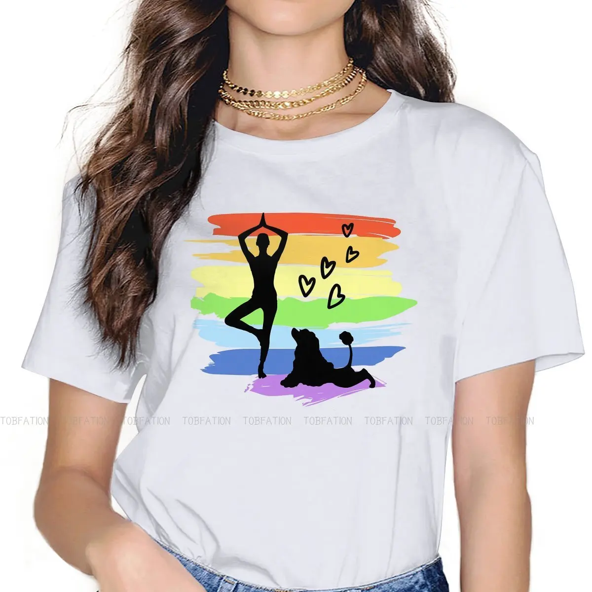 

All I Need is Love And Yoga And A Dog 100% Cotton TShirts Rainbow Colorful Personalize Homme T Shirt Funny Tops