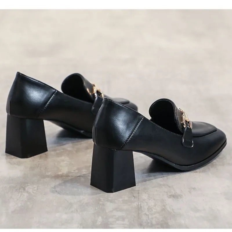 

Туфли женские кожаные на толстом каблуке, нежные туфли с квадратным носком, высокий каблук, устойчивые к истиранию, в стиле ретро, весна-лето