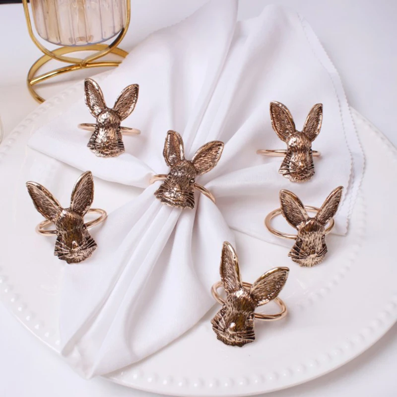 

2pcs Bunny Ears Napkin Rings Easter Rabbit Metal Serving Napkins Holder Home Table Art Decor And Accessor For Spring Christmas