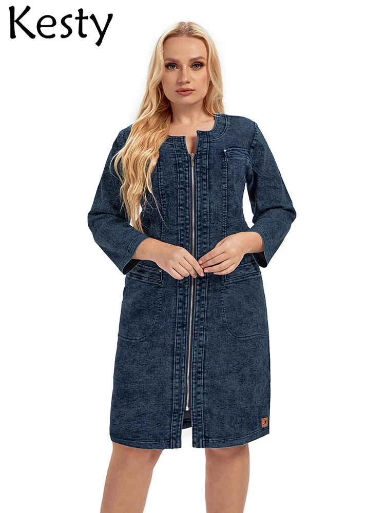 Женское джинсовое платье больших размеров KESTY эластичное приталенное