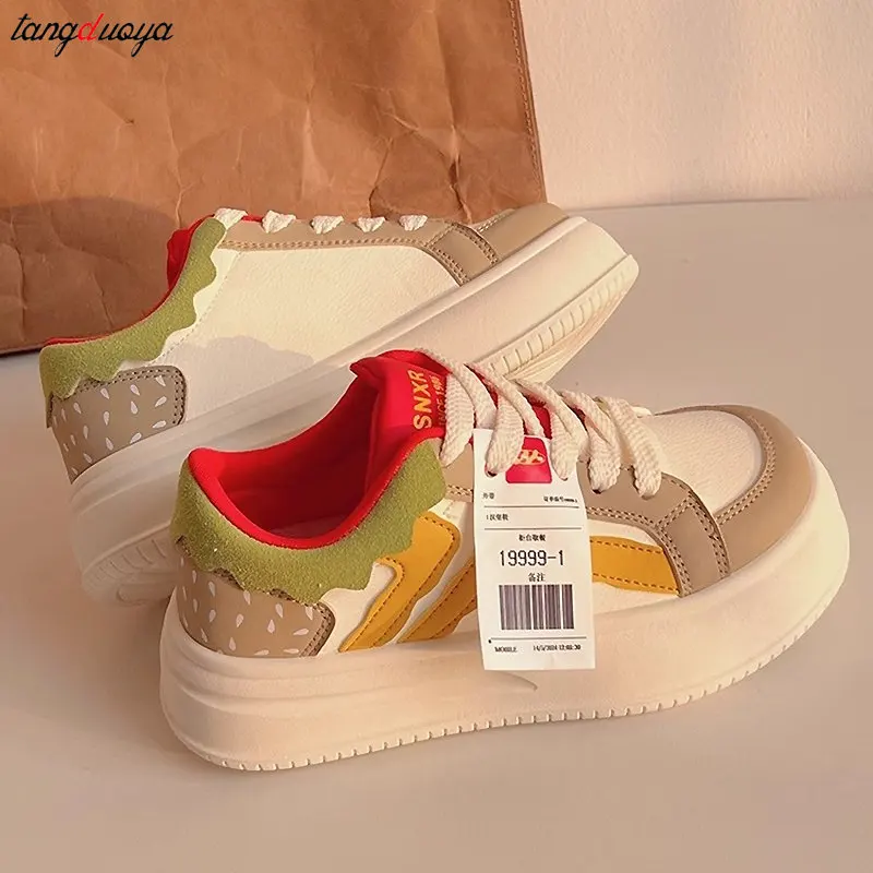 2024 новая нишевая женская спортивная обувь милые кроссовки с дизайном гамбургера