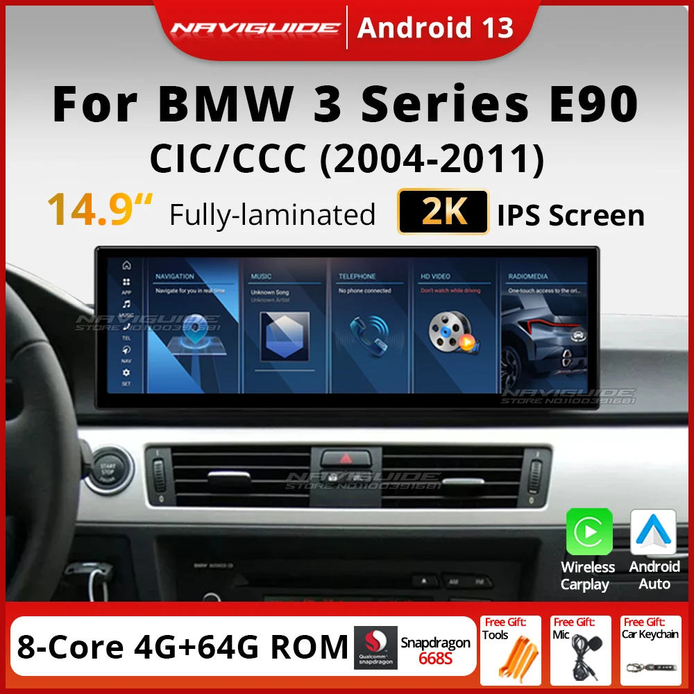 NAVIGUIDE 14 9 дюйма Carplay для BMW 3 серии E90 2004-2011 CCC CIC System CarRadio Мультимедийный плеер Android WIFI