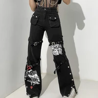 women y2k black punk pants buckle harajuku gothic bandage baggy jeans streetwear pocket goth grunge low waist women cargo pants