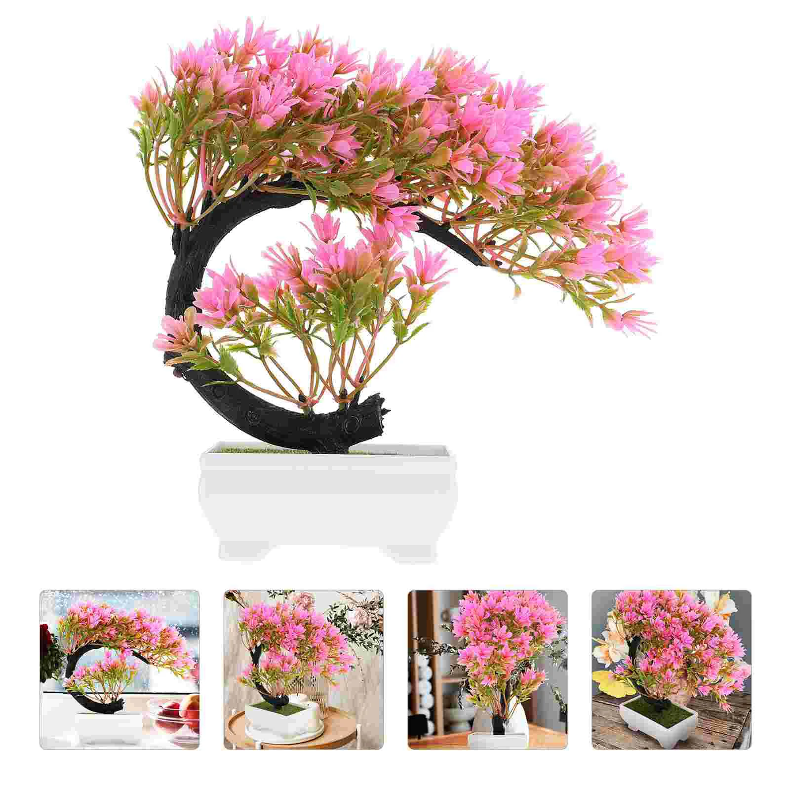 

Bonsai Tree Fake Artificial Potted Faux Realistic Flower Green Decor Decorative Pine Brussel S Indoor Red Japanese Bonzie Pot