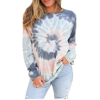 womens sweater pullover top tie dye printed round neck long sleeve pullover loose sweatshirt
