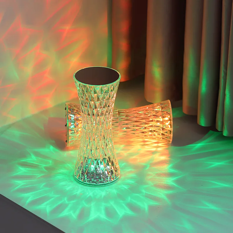 

Crystal Diamond Table Lamp USB Rechargeable Bedroom Bedside Night Light Small Waist Desktop Projector Touch Atmosphere Lamps