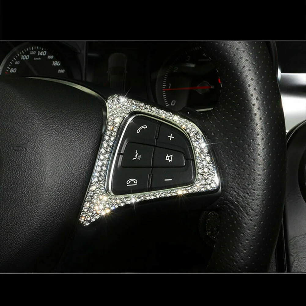 

Steering Wheel Button Frame Replacemet Rhinestone Self-adhesive Tape Stylish Trim 2pcs/set Decoraive Brand New