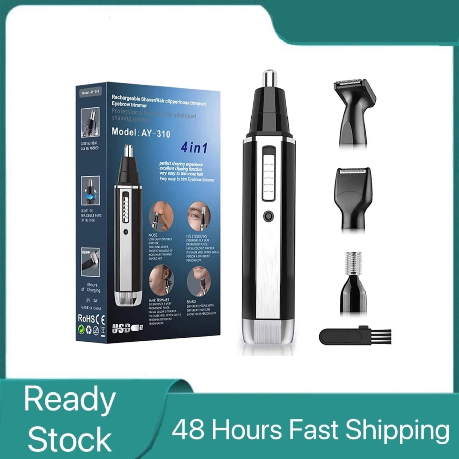 

4 In 1 Professional Electric Rechargeable Beards Eyebrow Hair And Nose HairTrimmer Shaver Personal Care Tools For Men