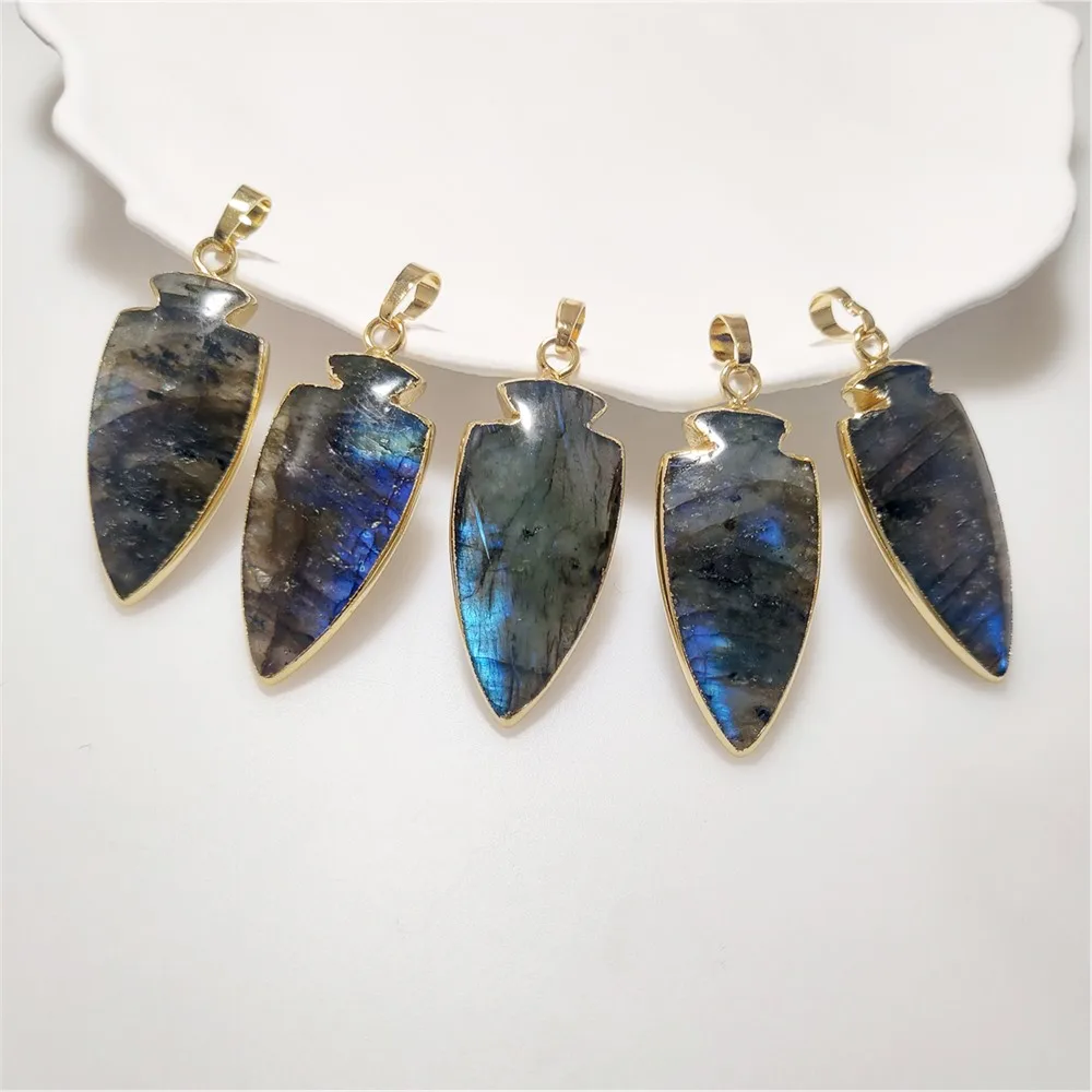 FUWO оптовая продажа натуральный лабрадорит кулон позолоченные полудрагоценные