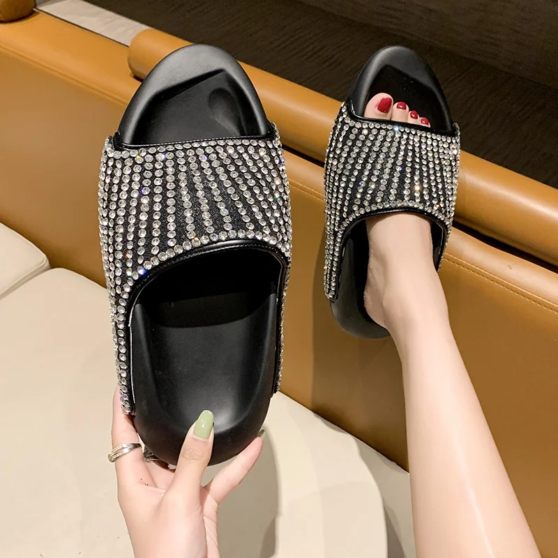 

Fashion Platform Women Spaceship Slippers Brand Flats Sandals 2023 New Summer Shoes Crystal Slingback Flip-flops Slides Women