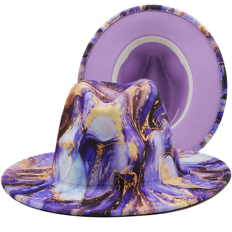 

Fashion Patchwork Women Fedora Hat printing Design Wide Brim Trilby Jazz Hats Formal Street Dress Cap Sombreros De Mujer