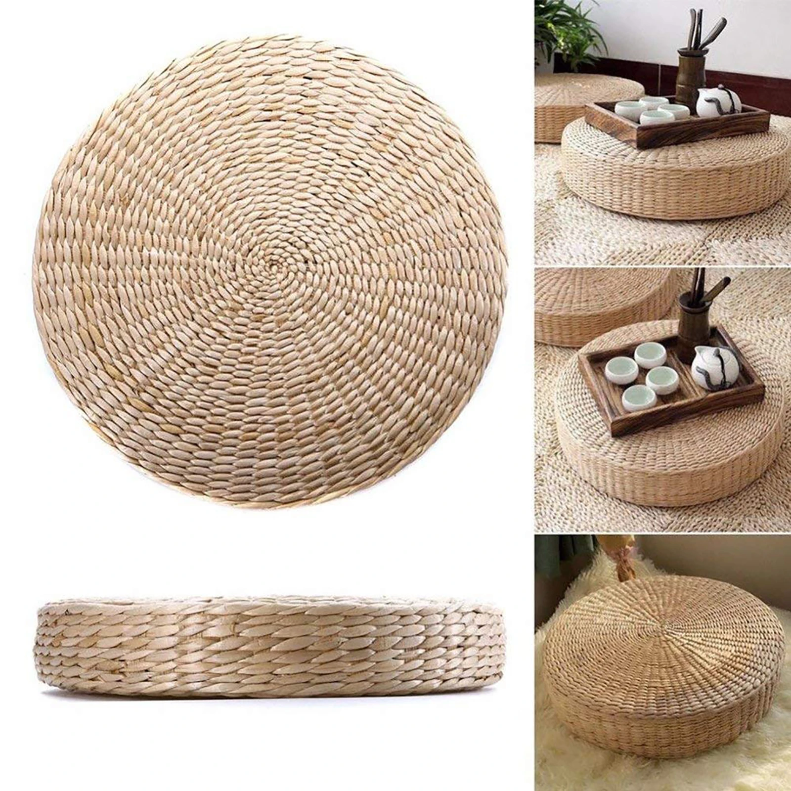 

40cm Round Pouf Tatami Cushion Floor Cushions Straw Meditation Soft Yoga Mat