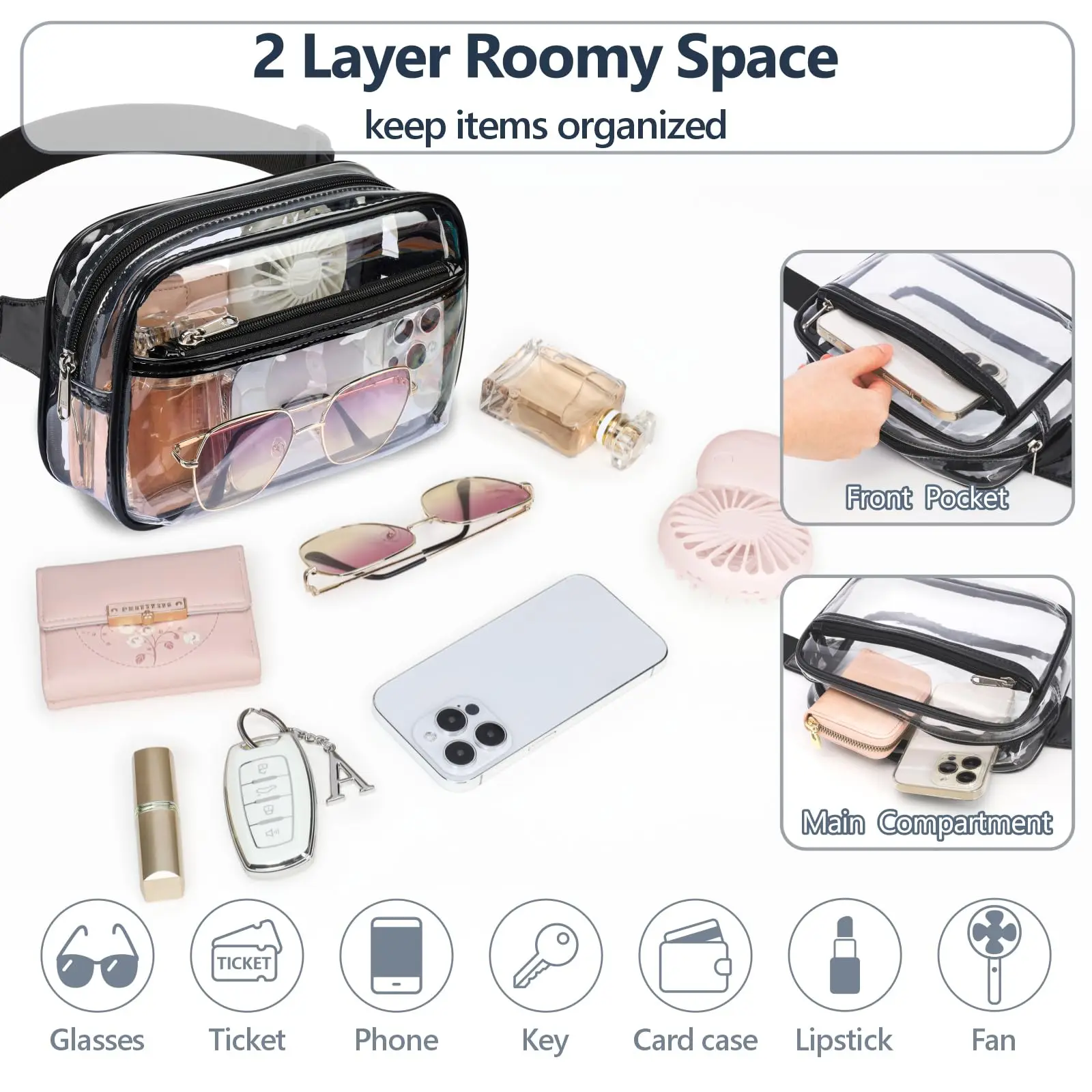 Забавная поясная сумка для женщин и мужчин прозрачная сумочка черного цвета с