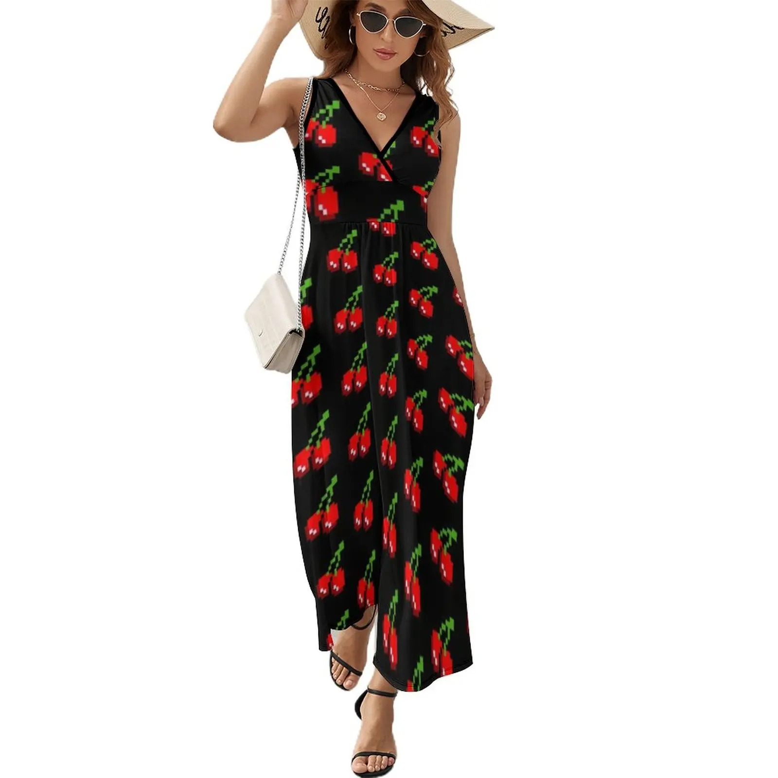

Cherries Black Dress Digital Girl Bodycon New Year Sale Retro Printed One-Piece Dress
