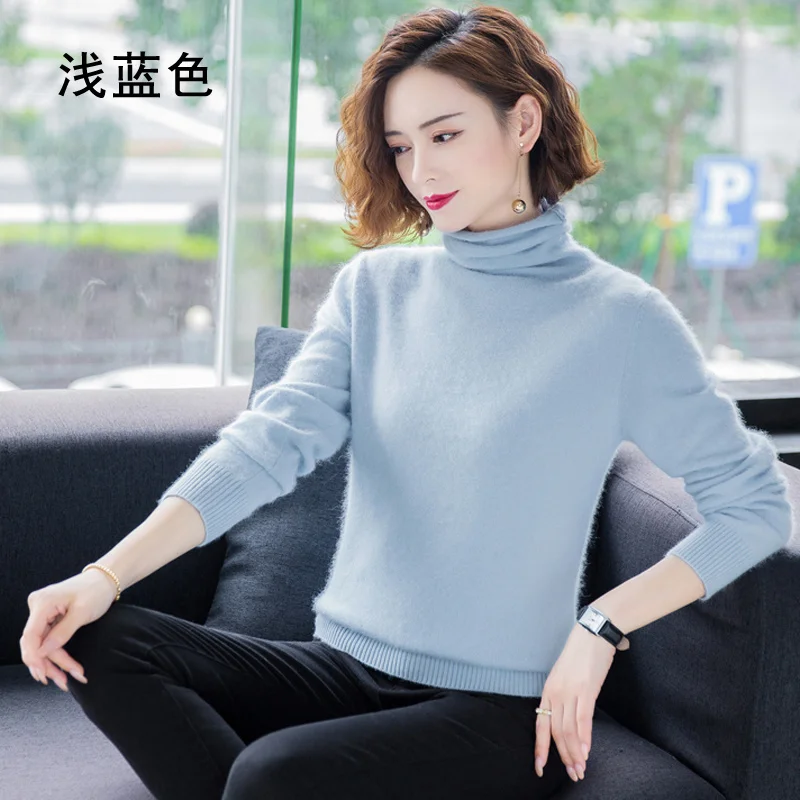 

Hot sale Autumn Winter Women Turtleneck Pullover 100% Pure Mink Cashmere Sweaters Knitted Soft Warm Girl Clothes S-2XL 13 Colors