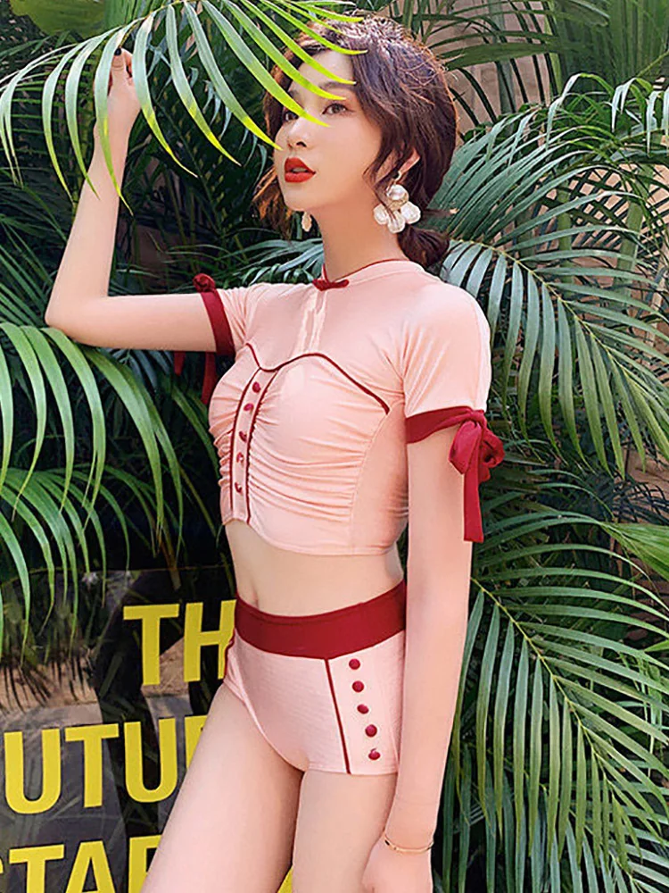 Комплект бикини в стиле ретро Cheongsam с высокой талией сексуальный скромный