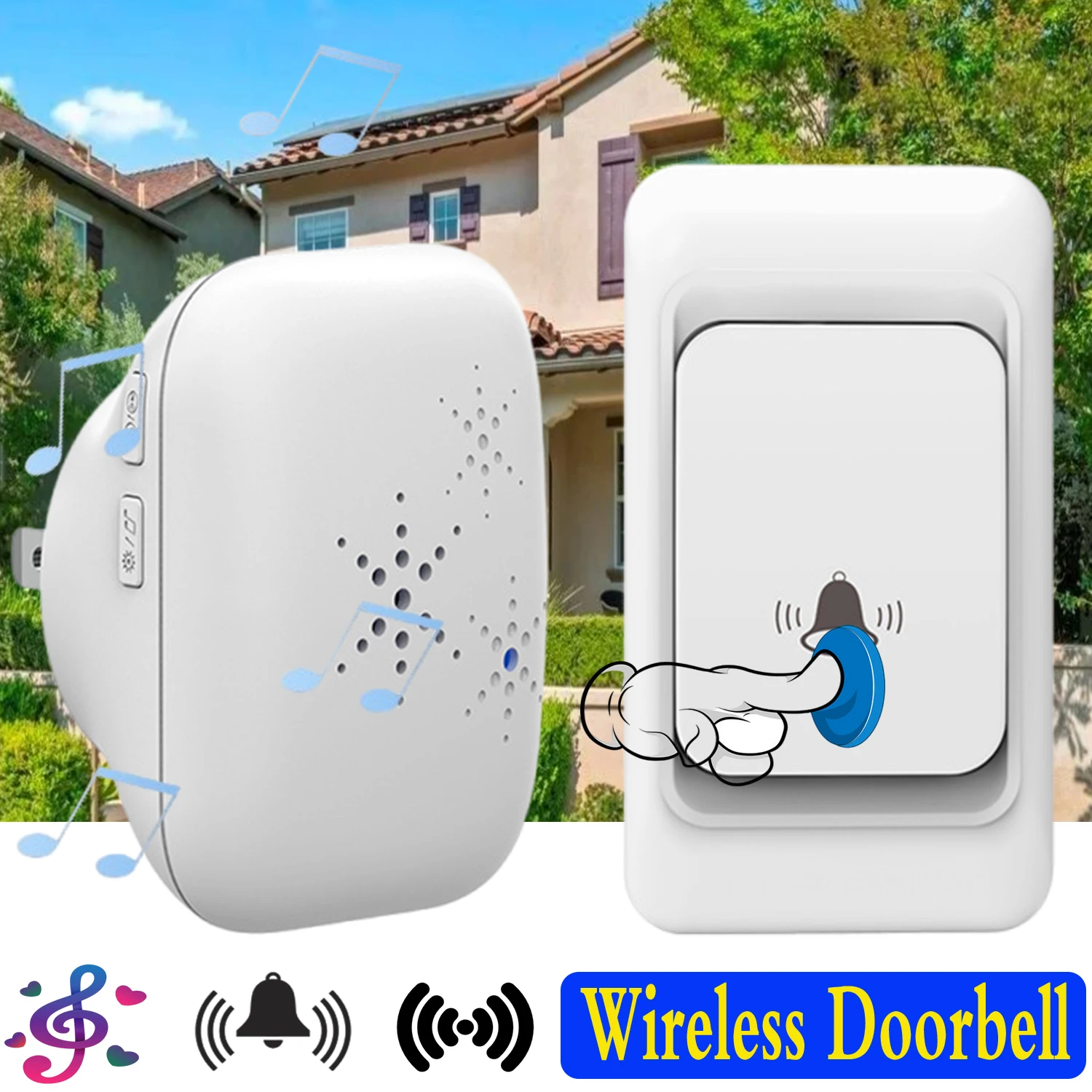 

Wireless Doorbell Outdoor Home Smart Prompter 150M Transmission Distance Waterproof with Welcome Music Door Bell Chime