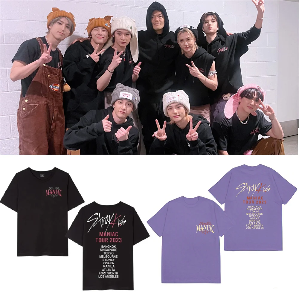 

Kpop Stray Kids Maniac Graphic Cotton T-Shirt Streetwear Hip Hop Shirts Harajuku Print Boy Summer Tops