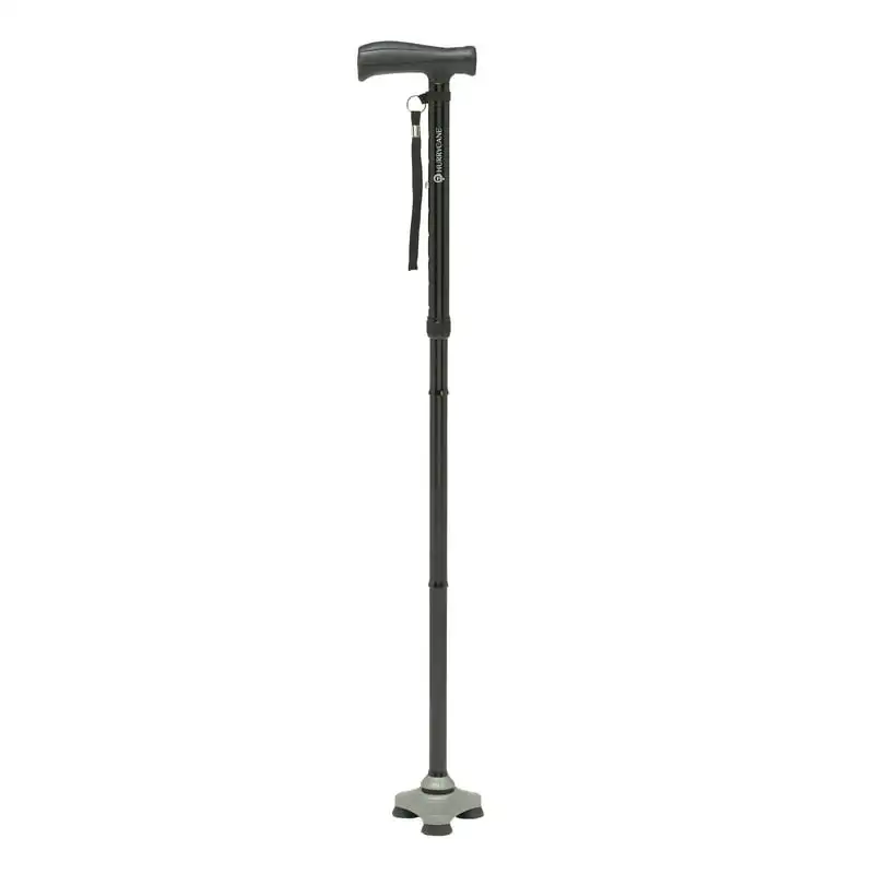 

Freedom Edition Black Folding Cane with Ergonomic T Handle and Height-Adjustable Design for Added Comfort.