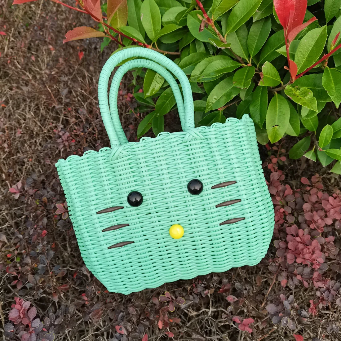

New Lovely Medium Cartoon Plastic Handbag Women Hand Woven Bags Picnic Handbasket Storage Basket leisure Beach Girl's Gift Bags