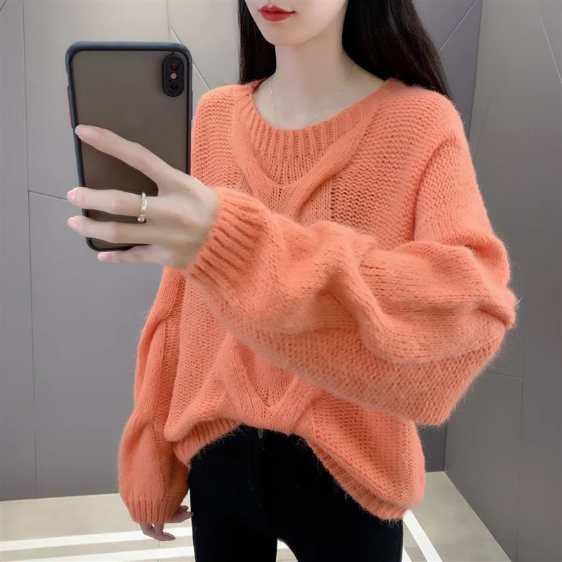 

Пуловер для осени и зимы, новый дизайн ленивого стиля, чувственный мягкий и зарубежный стиль, плотный вязаный свитер, Женский Топ