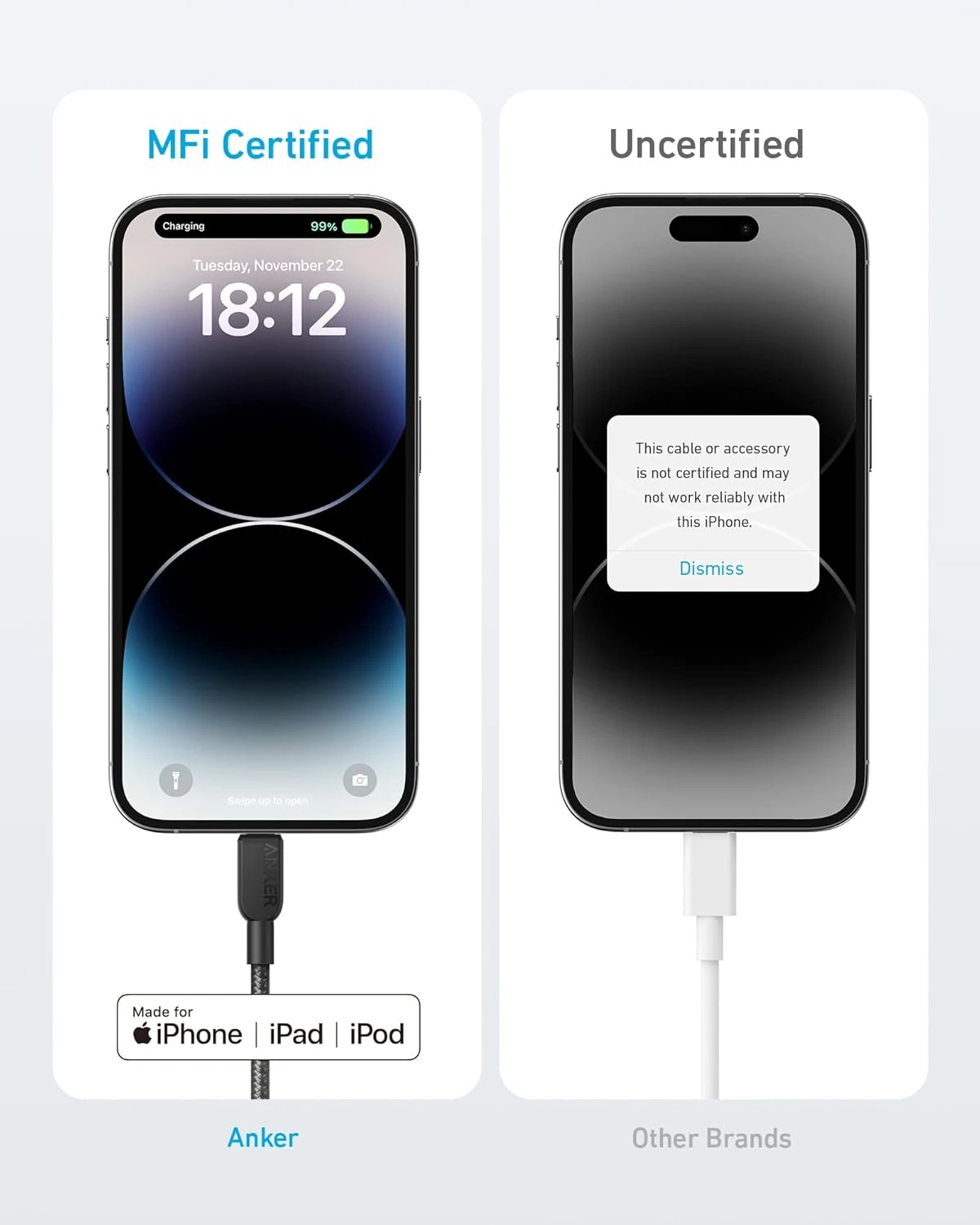 Фото Кабель Anker 310 USB C-Lightning, сертифицированный MFi, для iPhone 14, 13 серии, кабель для быстрой зарядки A81A5 A81A6 №3