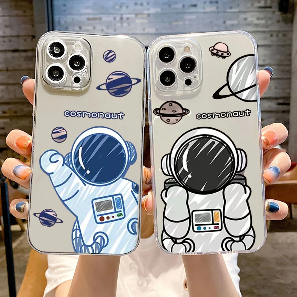 

Cartoon Astronaut Cute Ultra Thin Clear For Apple iPhone 11 12 13 Pro 12 13 Mini X XR XS Max 5 6 6s 7 8 Plus Phone Cases Cover