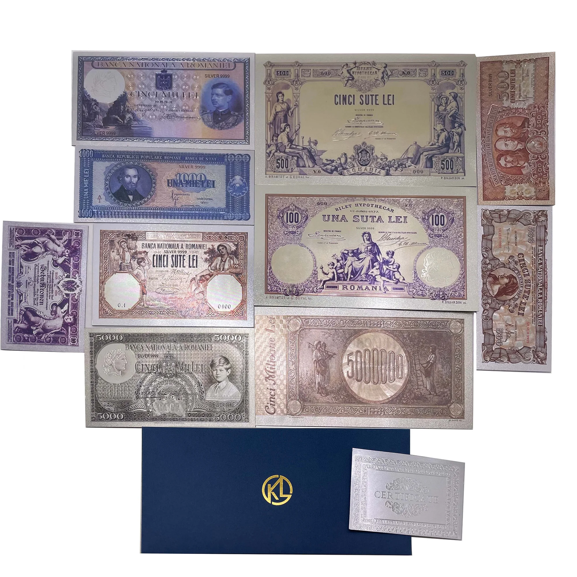 

10types Silver Foil Plastic Banknote Romanian 100/500/1000/5000 Lei souvenir cards Water proof collection Romania gifts