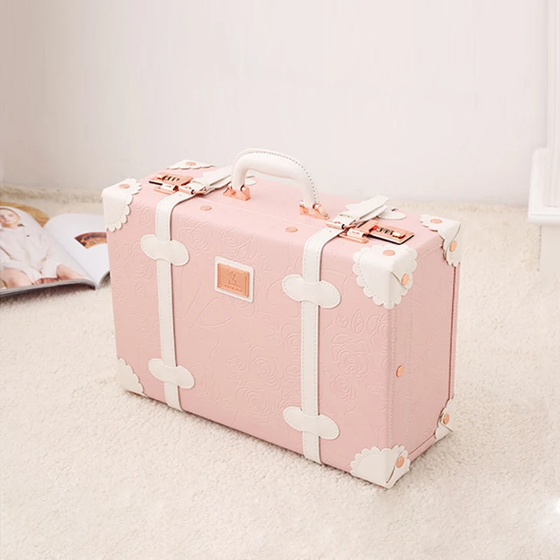 13 inch New Vintage Floral Rolling Luggage sets  Women Cute Trolley Suitcase Travel Bag Carry ons with Universal Wheels