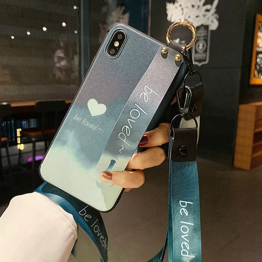 

Cartoon Soft TPU phone Holder Coque Wrist Strap Case For iphone 12 Mini 11 12 Pro max 7 8 plus SE2020 Case For iphone XR XS MAX