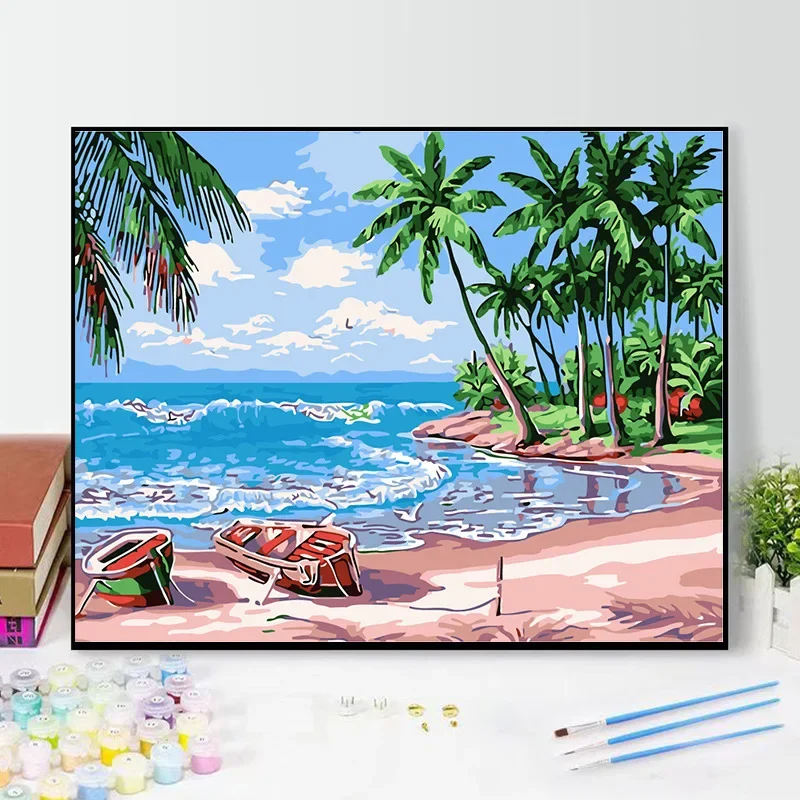 

14911055Digital oil painting diy hand-painted seascape beach oil painting hands-on graffiti hanging painting