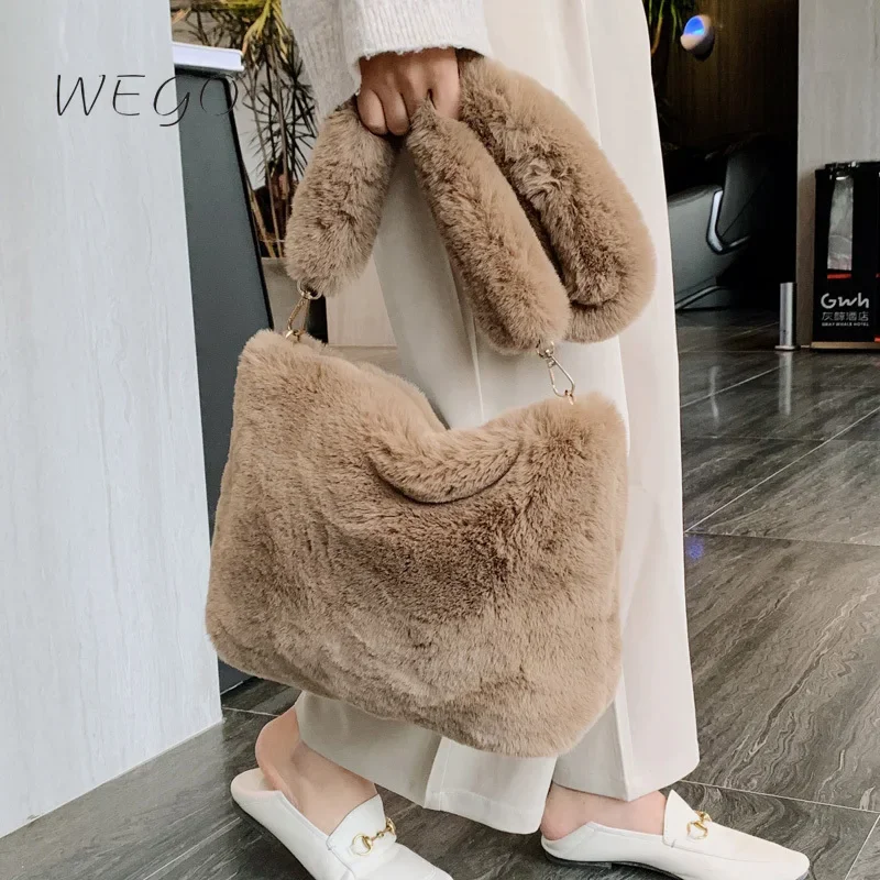 

Winter Handbag Designer Women's Plush Shoulder Bags Soft Fur Hobo Handbag Women Large Capacity Purse Lady Sac