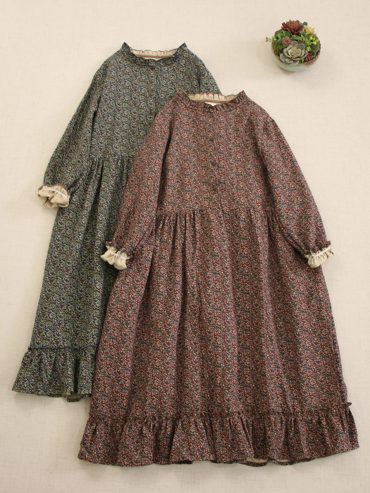 Осеннее новое винтажное платье в японском стиле с цветочным принтом женское