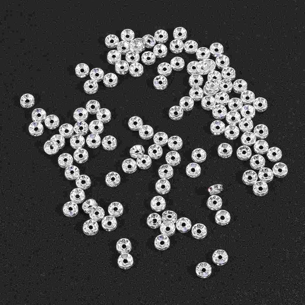 

100pcs Rhinestone Rondelle Spacer Bead Plated 8mm Beads Findings for Jewelery Making DIY Craft (Silver)