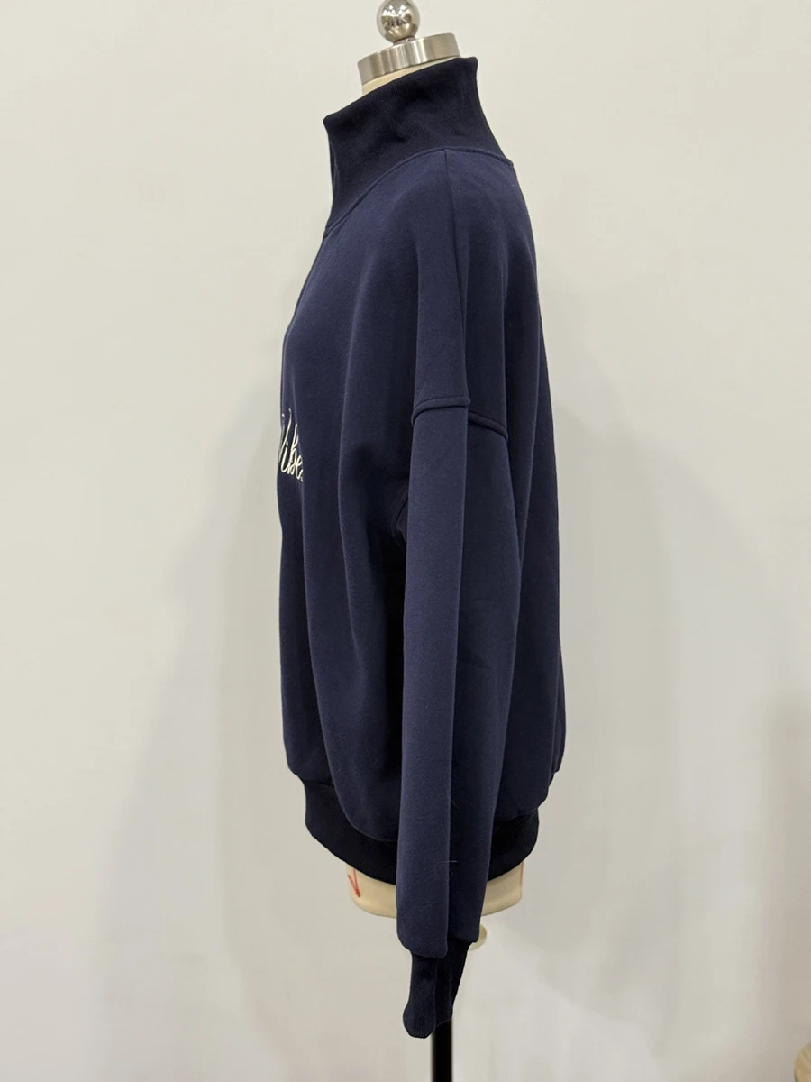 Vintage Letter Embroidery Sweatshirt Women Zipper Lapel Collar Long Sleeve Sweatshirts Autumn Streetwear Fashion Sport Pullovers