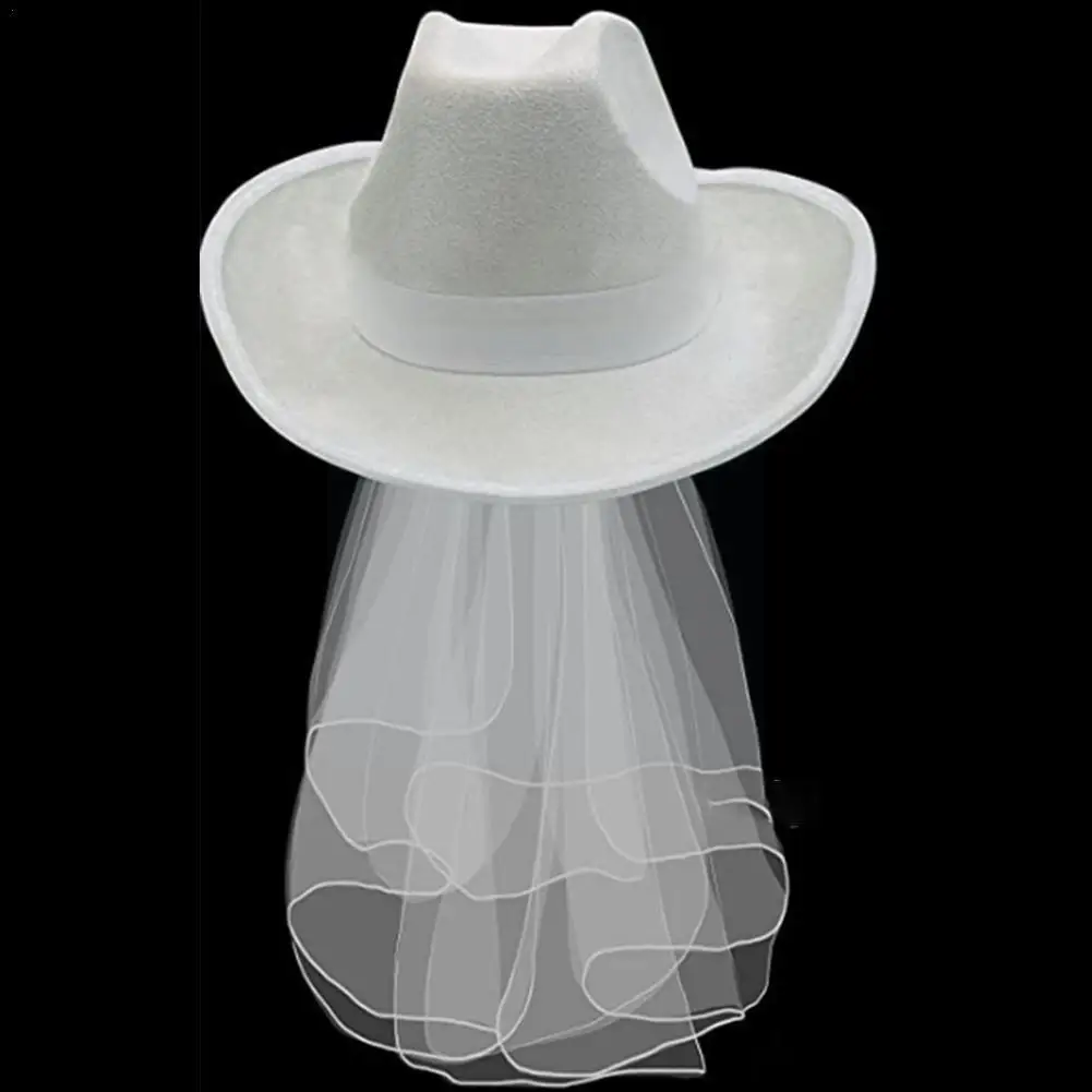 Women Hat White Elegant Cowgirl Hat With Veil Bride Newest Western Caps Wedding Photo 2022 Cowboy Summer Props Outdoor Cost Q5Q5
