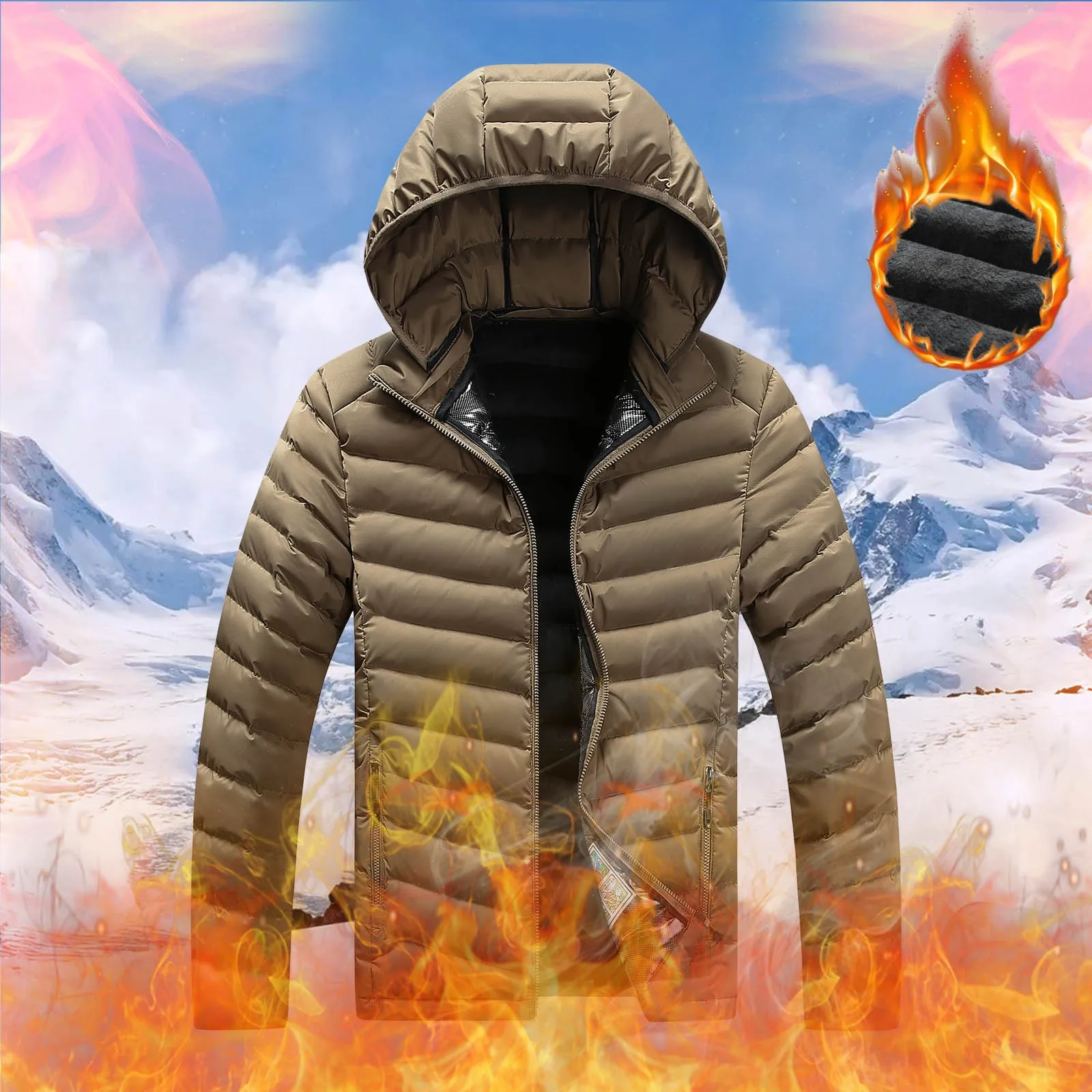 

Male Autumn And Winter Thickening And Velvet Soild Color Casual Warm Zipper Removable Hat Long Sleeve Men S Winter Jacket