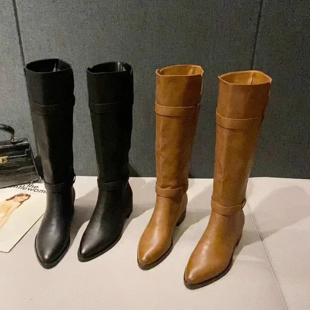 

New Designer Knee High Boots for Women 2023 Autumn Winter English Style Pointy Head Platform Boots Ladies Luxury Shoes Woman