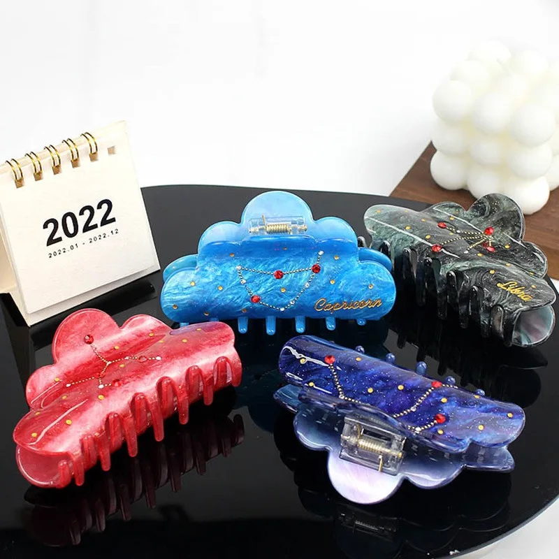 

New Fashion Twelve Constellation Hair Claw Clips Rhinestone Baseball Zodiac Hair Clip Custom Hair Accessories For Women