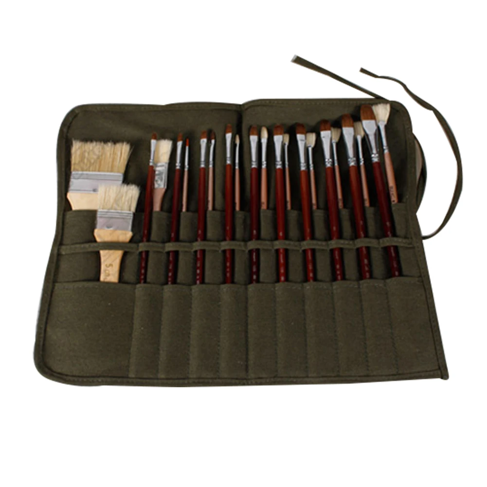 

Army Green Art Supplies For Oil Watercolor Pen Artists Storage Stationery Canvas Pouch Paint Brush Bag
