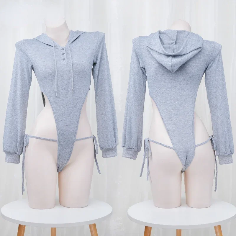 Лолита аниме девушки сексуальный косплей однотонный серый боди с длинными